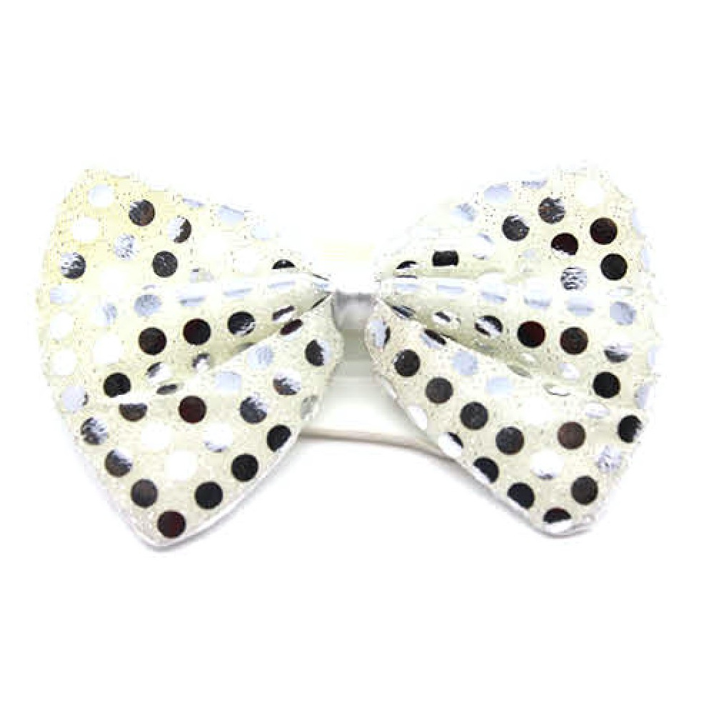 Br Costumes Sequin Bow Tie Polka Dots Bowtie Party Unisex 13Cm X 9Cm Clown White/Silver Unisex Costumes