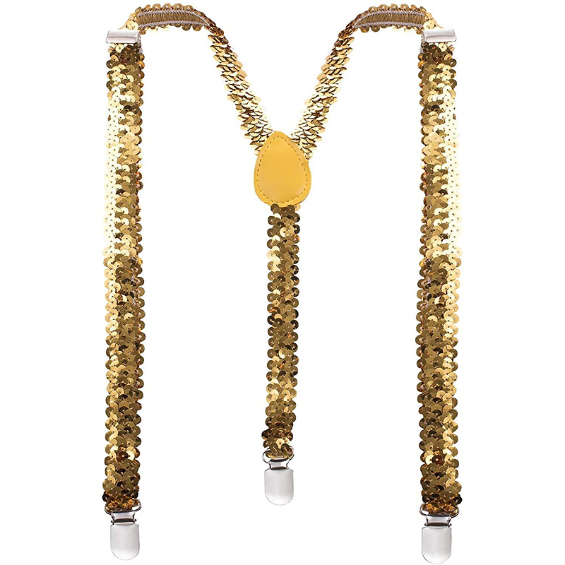 Br Costumes Sequin Suspenders Unisex Braces Clip On Elastic Y Back Gold Suspenders/Braces