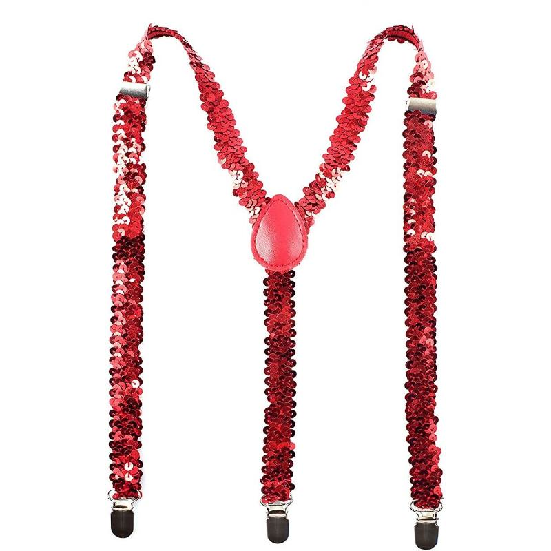 Br Costumes Sequin Suspenders Unisex Braces Clip On Elastic Y Back Red Suspenders/Braces