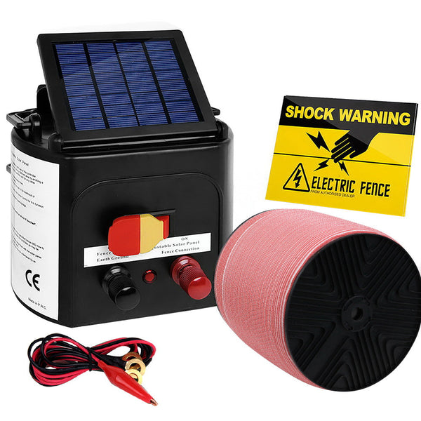 Giantz Fence Energiser 3Km Solar Powered Electric 1200M Poly Tape Electric Fencing