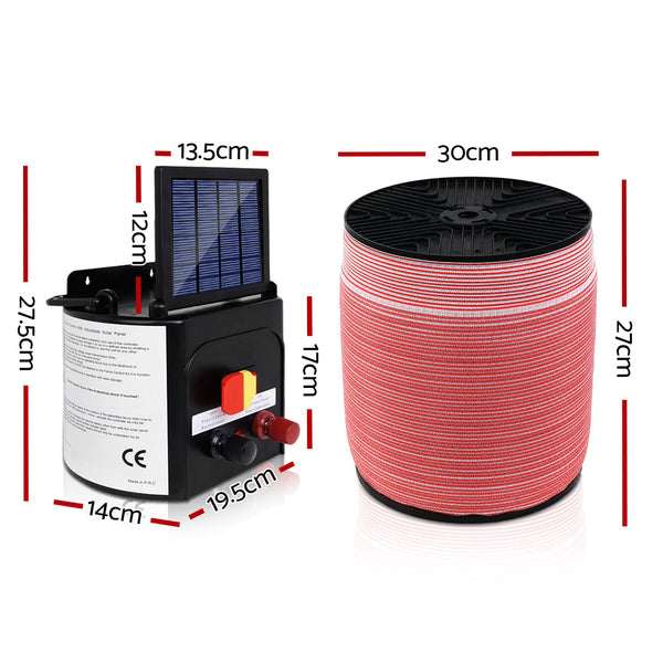 Giantz Fence Energiser 5Km Solar Powered Electric 1200M Poly Tape Electric Fencing