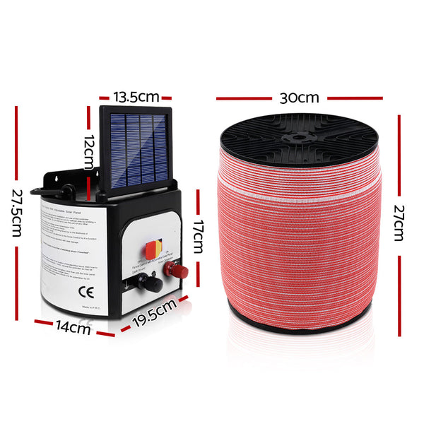 Giantz Fence Energiser 8Km Solar Powered Electric 1200M Poly Tape Electric Fencing