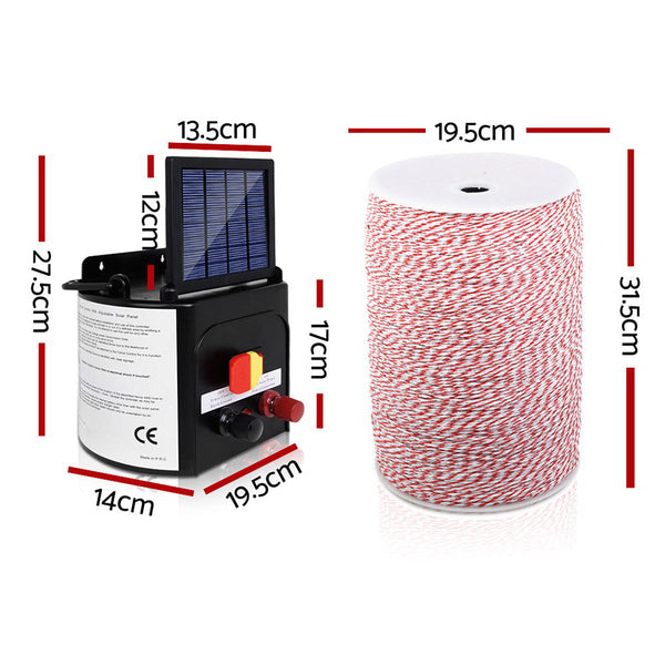 Giantz Fence Energiser 3Km Solar Powered Electric 2Km Poly Wire Electric Fencing