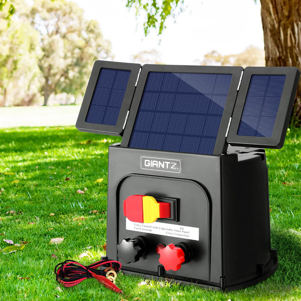 Giantz 3Km Electric Fence Energiser Pet Solar Energizer 0.1J Electric Fencing