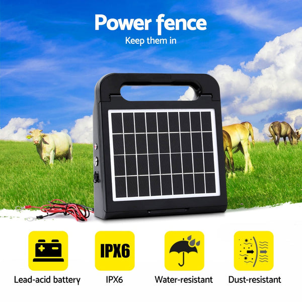 Giantz 2.5Km Electric Fence Energiser Solar Farm 0.15J Electric Fencing
