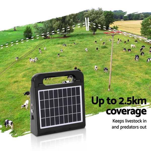 Giantz 2.5Km Electric Fence Energiser Solar Farm 0.15J Electric Fencing