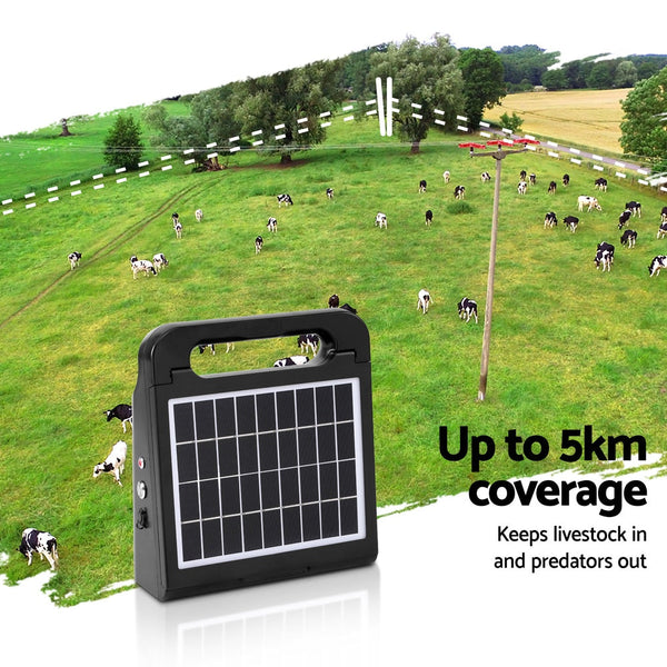 Giantz 5Km Electric Fence Energiser Solar Farm 0.3J Electric Fencing