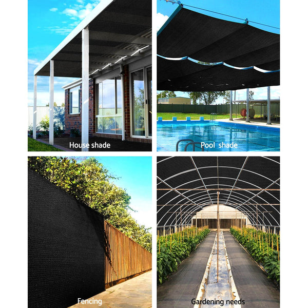 Instahut 50% Shade Cloth 3.66X20m Shadecloth Sail Heavy Duty Black Shade Sails