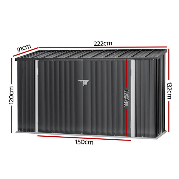 Giantz 2.22M Grey Galvanised Steel Bike Shed With Double Doors Sheds Summerhouses Carports