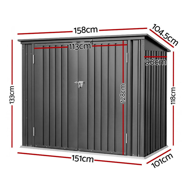 Giantz Lockable Steel Wheelie Bin Storage Shed Grey 2X240l Bins Sheds Summerhouses Carports