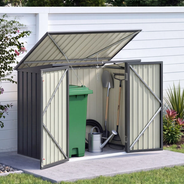 Giantz Lockable Steel Wheelie Bin Storage Shed Grey 2X240l Bins Sheds Summerhouses Carports
