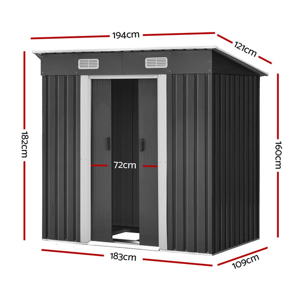 Giantz Garden Shed 1.94X1.21M W/Metal Base Sheds Outdoor Storage Tool Steel House Sliding Door Storage Units