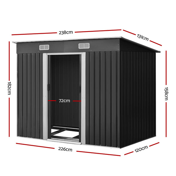 Giantz Garden Shed 2.38X1.31M W/Metal Base Sheds Outdoor Storage Tool Workshop Sliding Door Storage Units