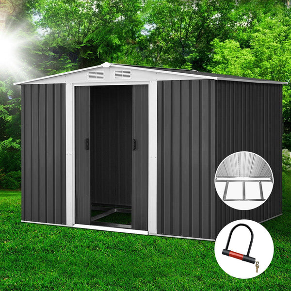 Giantz Garden Shed 2.58X2.07M W/Metal Base Sheds Outdoor Storage Double Door Tool Storage Units