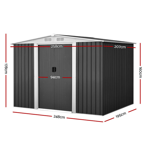 Giantz Garden Shed 2.58X2.07M W/Metal Base Sheds Outdoor Storage Double Door Tool Storage Units
