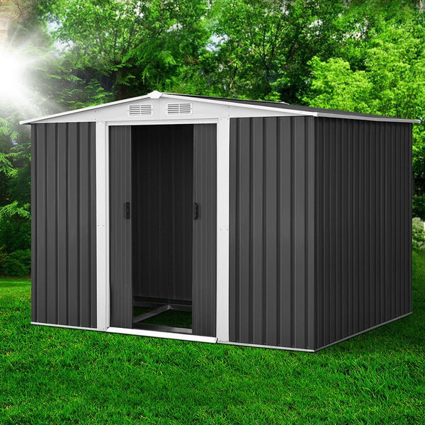 Giantz Garden Shed 2.58X2.07M W/Metal Base Sheds Outdoor Storage Double Door Tool Storage Units