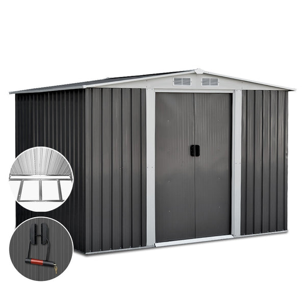 Giantz Garden Shed 2.58X2.07M W/Metal Base Sheds Outdoor Storage Double Door Tool Storage Units