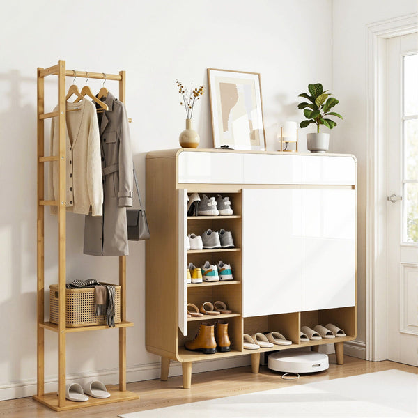 Artiss 5 Tier Shoe Cabinet And Bamboo Clothes Rack Set Shoe Racks