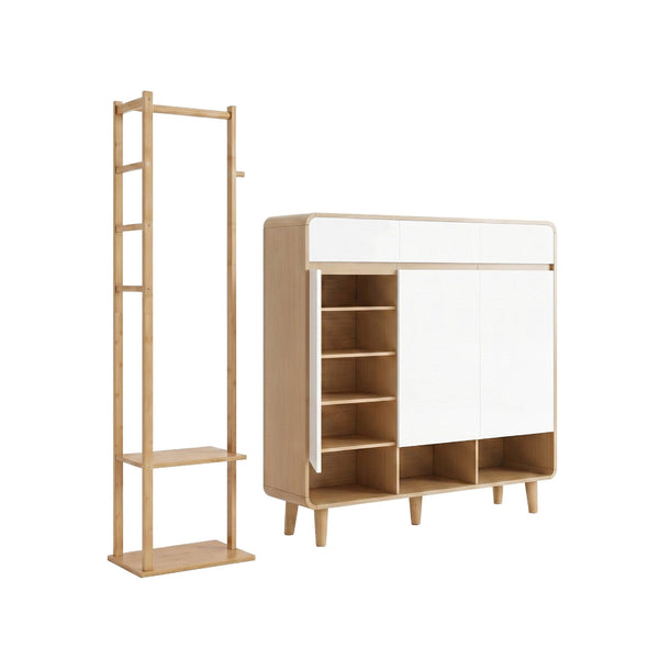 Artiss 5 Tier Shoe Cabinet And Bamboo Clothes Rack Set Shoe Racks