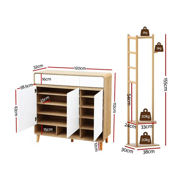 Artiss 5 Tier Shoe Cabinet And Bamboo Clothes Rack Set Shoe Racks