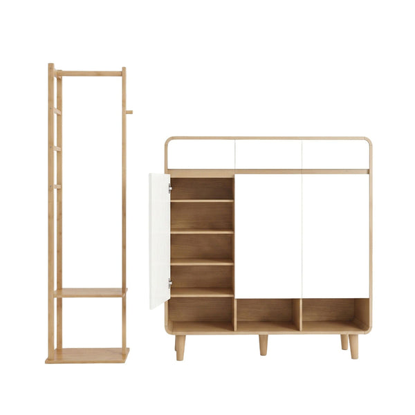 Artiss 5 Tier Shoe Cabinet And Bamboo Clothes Rack Set Shoe Racks