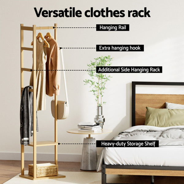 Artiss 5 Tier Shoe Cabinet And Bamboo Clothes Rack Set Shoe Racks