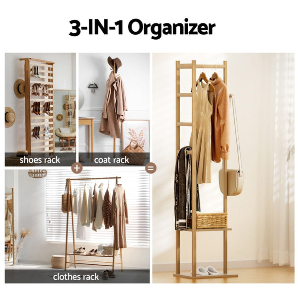 Artiss 5 Tier Shoe Cabinet And Bamboo Clothes Rack Set Shoe Racks