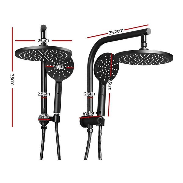 Cefito 9'' Rain Shower Head Set Handheld Round High Pressure Black Shower Heads & Combos