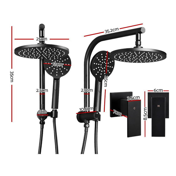 Cefito 9'' Rain Shower Head Set Handheld Round High Pressure Twins Tap Black Shower Heads & Combos
