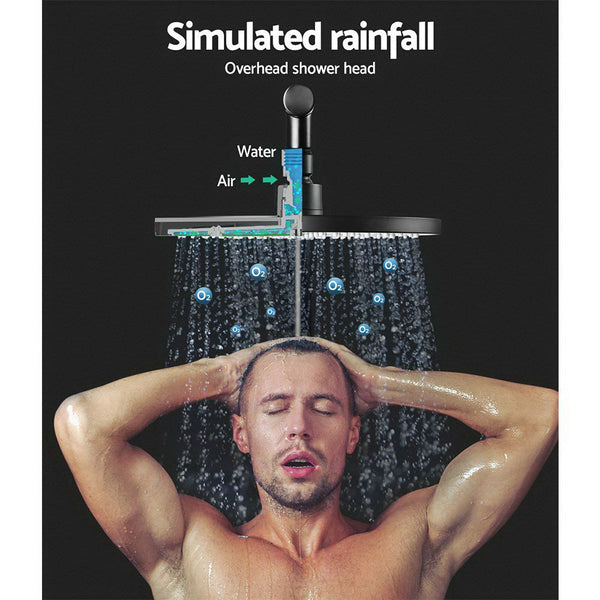 Cefito 9'' Rain Shower Head Set Handheld Round High Pressure Twins Tap Black Shower Heads & Combos