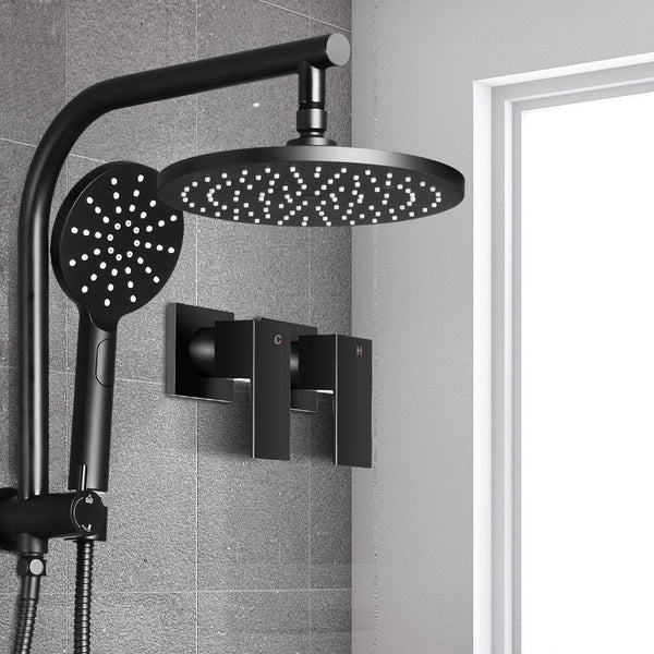 Cefito 9'' Rain Shower Head Set Handheld Round High Pressure Twins Tap Black Shower Heads & Combos