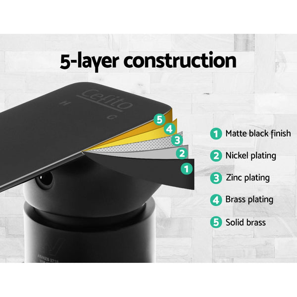 Cefito Shower Mixer Tap Wall Brass Hot Cold Basin Bathroom Black Bath Taps