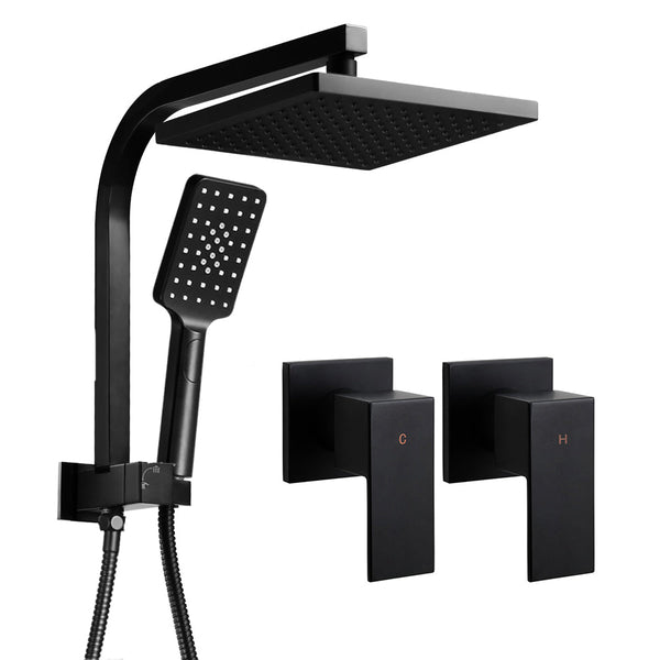 Cefito 8'' Rain Shower Head Set Handheld Square High Pressure Twins Tap Black Shower Heads & Combos