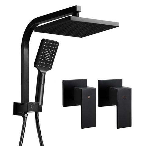 Cefito 8'' Rain Shower Head Set Handheld Square High Pressure Twins Tap Black Shower Heads & Combos