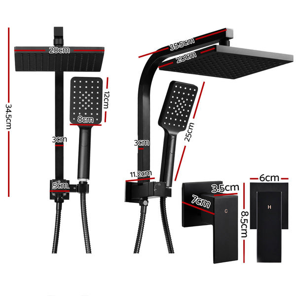 Cefito 8'' Rain Shower Head Set Handheld Square High Pressure Twins Tap Black Shower Heads & Combos