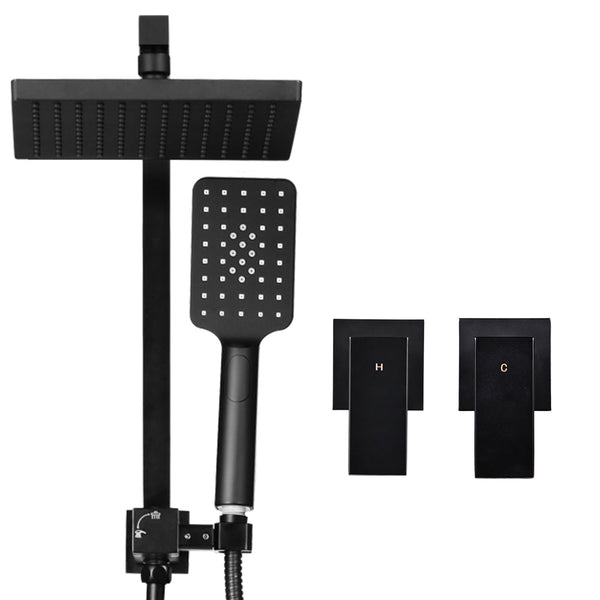 Cefito 8'' Rain Shower Head Set Handheld Square High Pressure Twins Tap Black Shower Heads & Combos