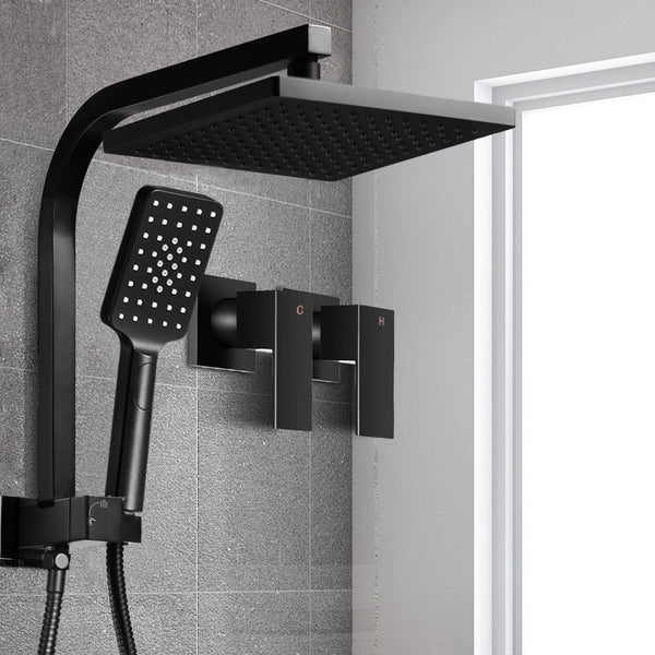 Cefito 8'' Rain Shower Head Set Handheld Square High Pressure Twins Tap Black Shower Heads & Combos