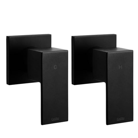 Cefito Shower Twins Tap Wall Brass Hot Cold Basin Bathroom Black Bath Taps