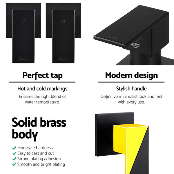Cefito Shower Twins Tap Wall Brass Hot Cold Basin Bathroom Black Bath Taps