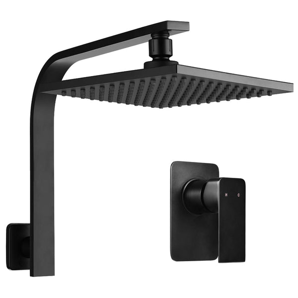 Cefito 8'' Rain Shower Head Wall Arm Square High Pressure Mixer Tap Black Shower Heads & Combos