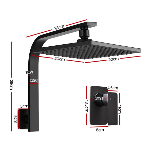 Cefito 8'' Rain Shower Head Wall Arm Square High Pressure Mixer Tap Black Shower Heads & Combos