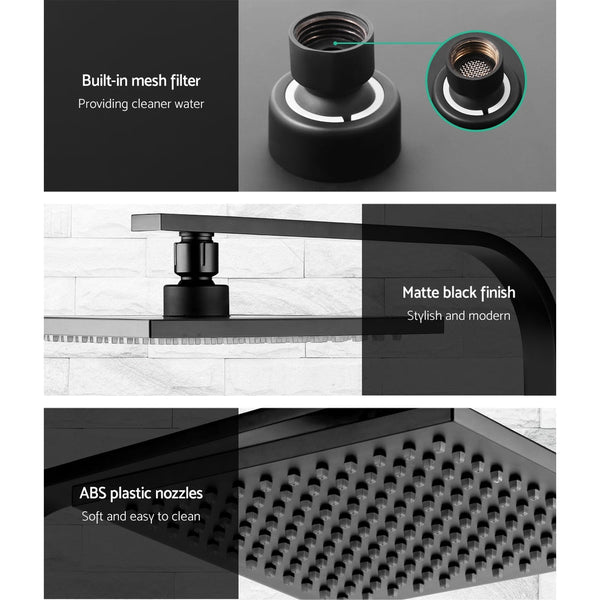 Cefito 8'' Rain Shower Head Wall Arm Square High Pressure Mixer Tap Black Shower Heads & Combos