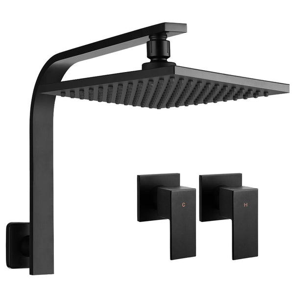 Cefito 8'' Rain Shower Head Wall Arm Square High Pressure Twins Tap Black Shower Heads & Combos