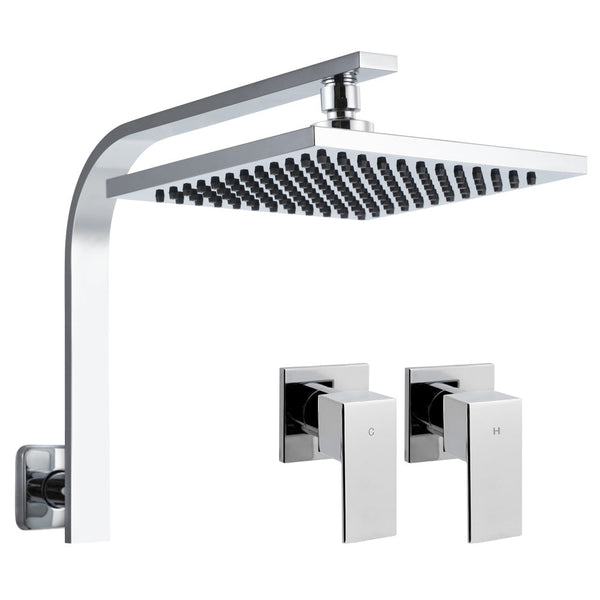 Cefito 8'' Rain Shower Head Wall Arm Square High Pressure Twins Tap Chrome Shower Head Holders