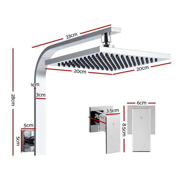 Cefito 8'' Rain Shower Head Wall Arm Square High Pressure Twins Tap Chrome Shower Head Holders