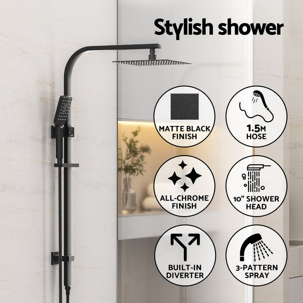 10'' Rain Shower Head Set Handheld Square High Pressure Black Shower Heads & Combos