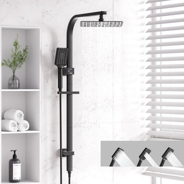 10'' Rain Shower Head Set Handheld Square High Pressure Black Shower Heads & Combos
