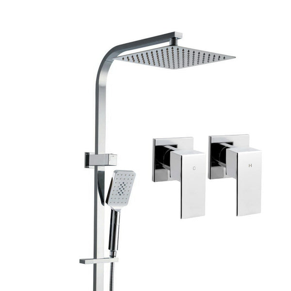 Cefito 10'' Rain Shower Head Set Handheld Square High Pressure Twins Tap Chrome Shower Heads & Combos