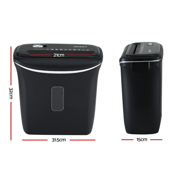 Devanti 12L Cross Cut Shredder 8 Sheet Paper Home Office Credit Card Paper Shredders