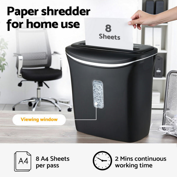 Devanti 12L Cross Cut Shredder 8 Sheet Paper Home Office Credit Card Paper Shredders